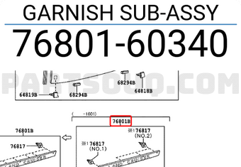 Toyota 7680160340 GARNISH SUB-ASSY
