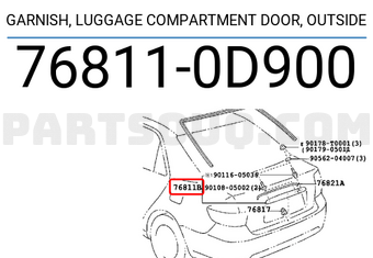 Toyota 768110D900 GARNISH, LUGGAGE COMPARTMENT DOOR, OUTSIDE