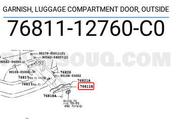 Toyota 7681112760C0 GARNISH, LUGGAGE COMPARTMENT DOOR, OUTSIDE