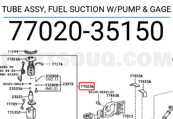 Toyota 7702035150 TUBE ASSY, FUEL SUCTION W/PUMP & GAGE
