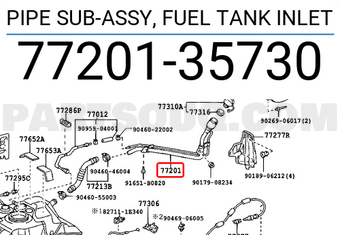 Toyota 7720135730 PIPE SUB-ASSY, FUEL TANK INLET