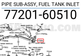 Toyota 7720160510 PIPE SUB-ASSY, FUEL TANK INLET