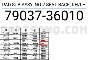 Toyota 7903736010 PAD SUB-ASSY, NO.2 SEAT BACK, RH/LH