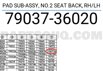 Toyota 7903736020 PAD SUB-ASSY, NO.2 SEAT BACK, RH/LH