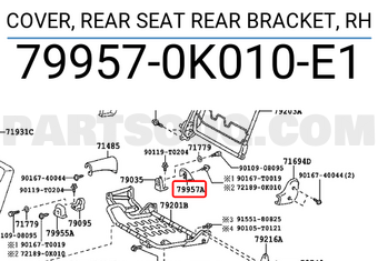 Toyota 799570K010E1 COVER, REAR SEAT REAR BRACKET, RH