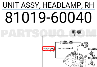 Toyota 8101960040 UNIT ASSY, HEADLAMP, RH