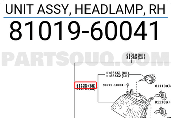 Toyota 8101960041 UNIT ASSY, HEADLAMP, RH