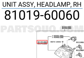 Toyota 8101960060 UNIT ASSY, HEADLAMP, RH