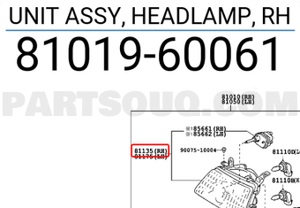 Toyota 8101960061 UNIT ASSY, HEADLAMP, RH