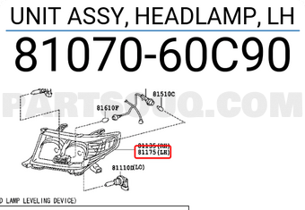 Toyota 8107060C90 UNIT ASSY, HEADLAMP, LH