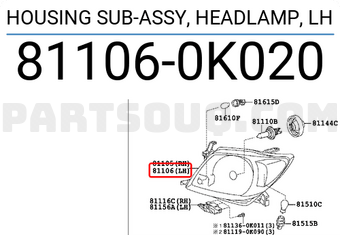 Toyota 811060K020 HOUSING SUB-ASSY, HEADLAMP, LH