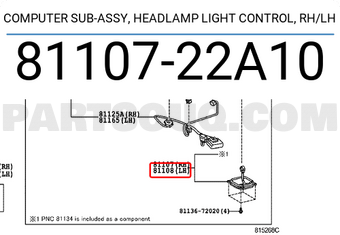 Toyota 8110722A10 COMPUTER SUB-ASSY, HEADLAMP LIGHT CONTROL, RH/LH