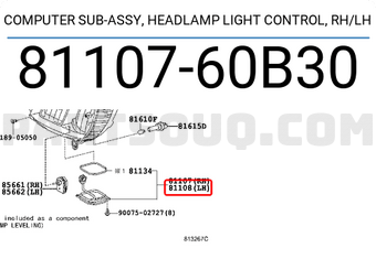 Toyota 8110760B30 COMPUTER SUB-ASSY, HEADLAMP LIGHT CONTROL, RH/LH