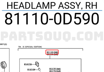 Toyota 811100D590 HEADLAMP ASSY, RH