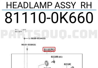 Toyota 811100K660 HEADLAMP ASSY RH