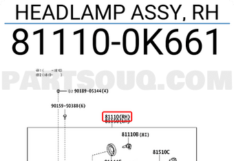 Toyota 811100K661 HEADLAMP ASSY, RH