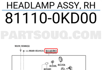 Toyota 811100KD00 HEADLAMP ASSY, RH