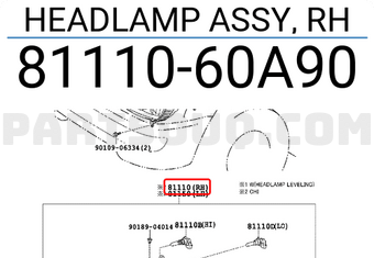 Toyota 8111060A90 HEADLAMP ASSY, RH
