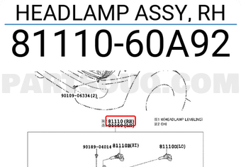 Toyota 8111060A92 HEADLAMP ASSY, RH