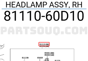 Toyota 8111060D10 HEADLAMP ASSY, RH