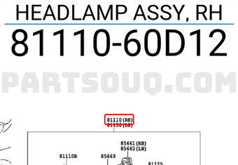 Toyota 8111060D12 HEADLAMP ASSY, RH