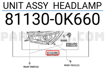 Toyota 811300K660 UNIT ASSY HEADLAMP