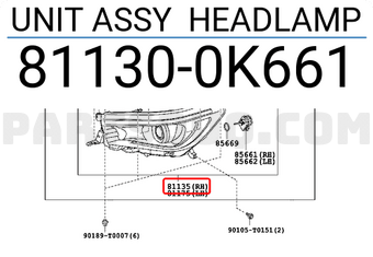 Toyota 811300K661 UNIT ASSY HEADLAMP