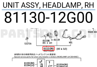 Toyota 8113012G00 UNIT ASSY, HEADLAMP, RH