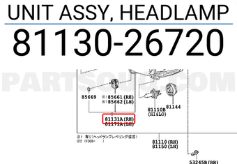 Toyota 8113026720 UNIT ASSY, HEADLAMP