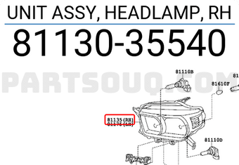 Toyota 8113035540 UNIT ASSY, HEADLAMP, RH