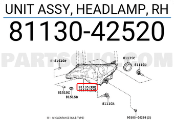 Toyota 8113042520 UNIT ASSY, HEADLAMP, RH