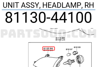 Toyota 8113044100 UNIT ASSY, HEADLAMP, RH