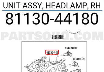 Toyota 8113044180 UNIT ASSY, HEADLAMP, RH