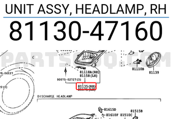 Toyota 8113047160 UNIT ASSY, HEADLAMP, RH