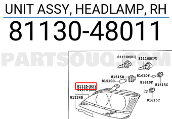 Toyota 8113048011 UNIT ASSY, HEADLAMP, RH