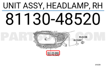 Toyota 8113048520 UNIT ASSY, HEADLAMP, RH