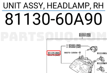 Toyota 8113060A90 UNIT ASSY, HEADLAMP, RH
