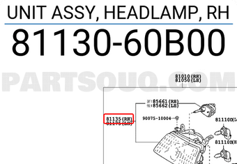 Toyota 8113060B00 UNIT ASSY, HEADLAMP, RH