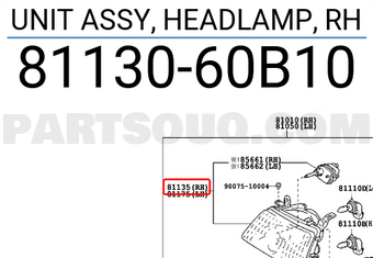 Toyota 8113060B10 UNIT ASSY, HEADLAMP, RH