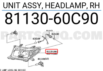 Toyota 8113060C90 UNIT ASSY, HEADLAMP, RH
