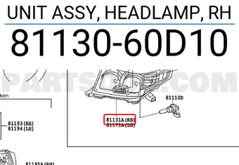 Toyota 8113060D10 UNIT ASSY, HEADLAMP, RH