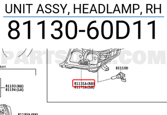 Toyota 8113060D11 UNIT ASSY, HEADLAMP, RH