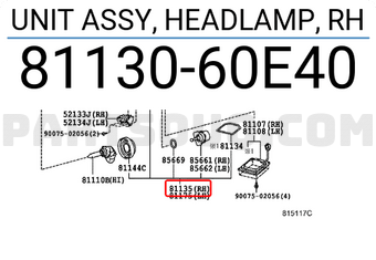 Toyota 8113060E40 UNIT ASSY, HEADLAMP, RH