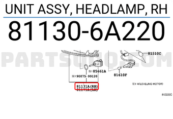 Toyota 811306A220 UNIT ASSY, HEADLAMP, RH