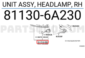 Toyota 811306A230 UNIT ASSY, HEADLAMP, RH