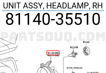 Toyota 8114035510 UNIT ASSY, HEADLAMP, RH
