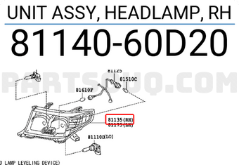 Toyota 8114060D20 UNIT ASSY, HEADLAMP, RH
