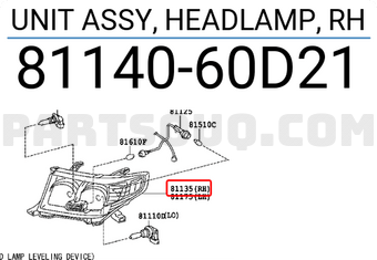 Toyota 8114060D21 UNIT ASSY, HEADLAMP, RH