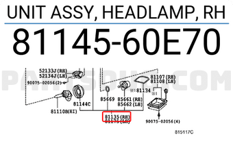 Toyota 8114560E70 UNIT ASSY, HEADLAMP, RH