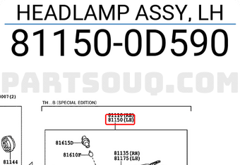 Toyota 811500D590 HEADLAMP ASSY, LH